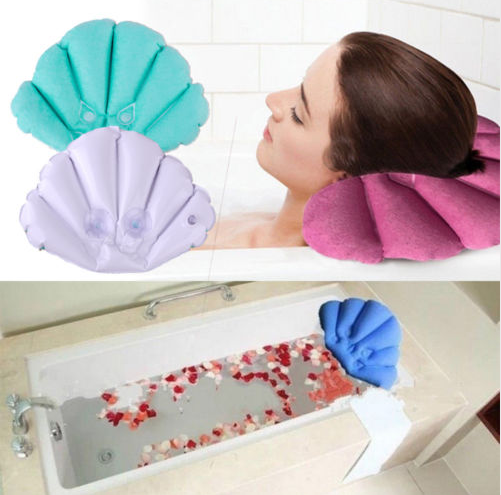 Inflatable bath pillow with suction cup bath pillow