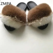 Fox fur slippers flip flops