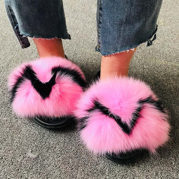 Fox fur slippers