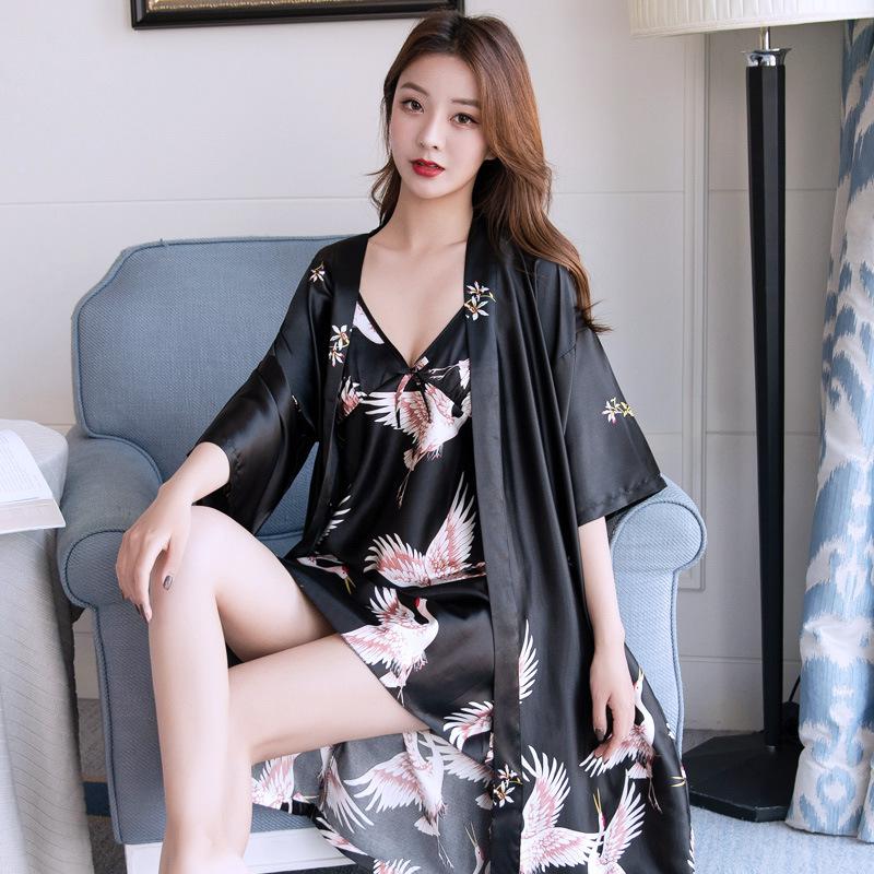 Pin Couple Pajamas Long-sleeved Silk Cardigan