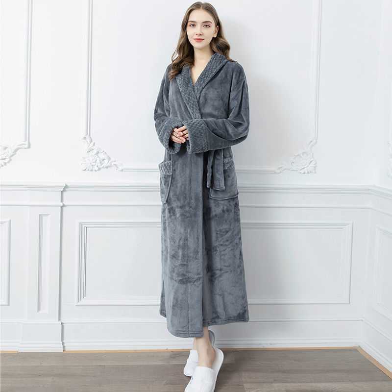 Winter Long Coral Fleece Men's Thick Warm Flannel Bathrobe