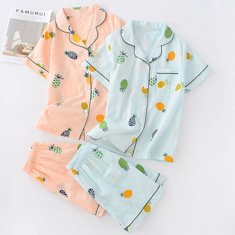 Short-sleeved Shorts Woven Cotton Double Gauze Summer Pajamas Set