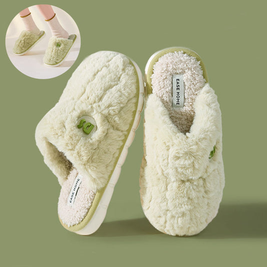 Warm Plush Slippers Women Non-slip Thick-soled Fluffy Slippers Couple Slippers Men Indoor Bedroom Soft Solid House Shoes