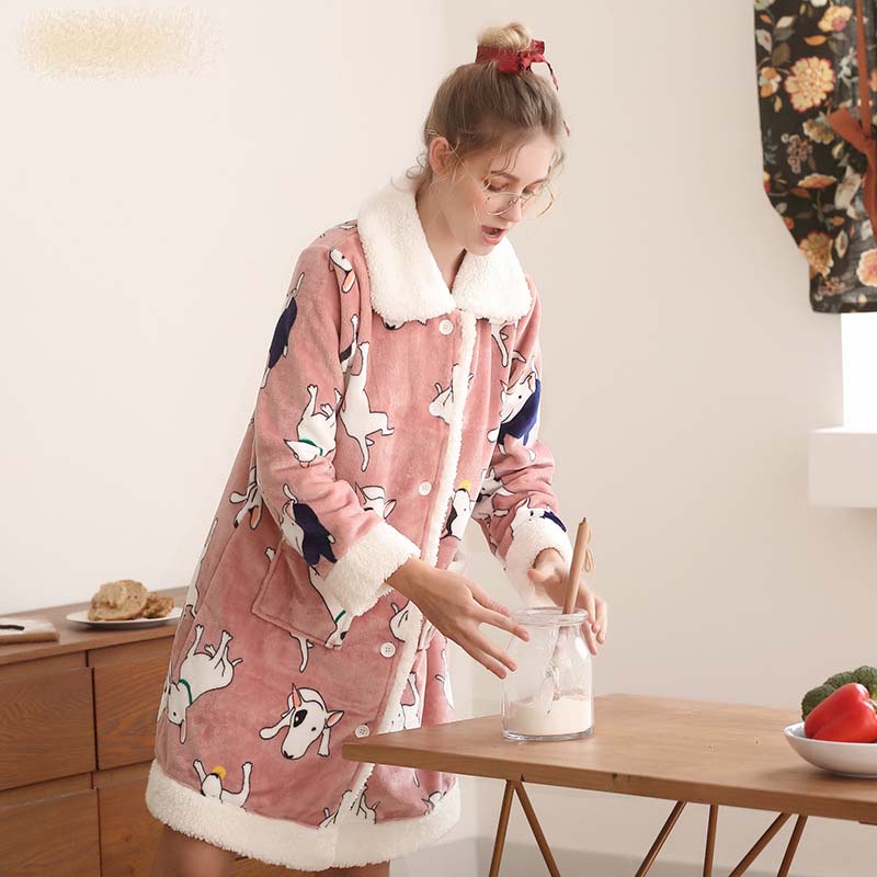 Cute Flannel Cardigan Nightgown