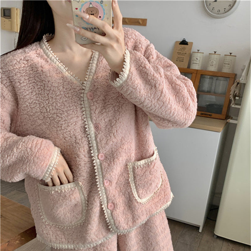 Coral Velvet V-neck Homewear Suit Women