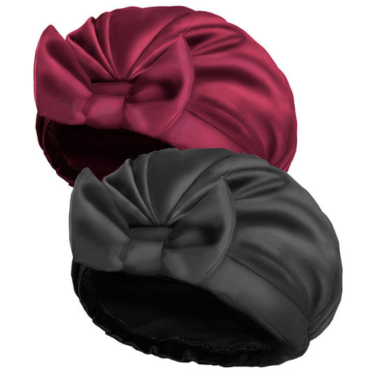 Women's Solid Bow Satin Bath Hat