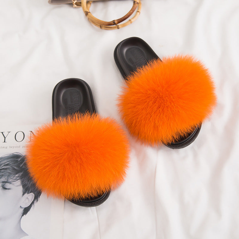 Fox Fur Slippers, Flat-bottomed Slippers