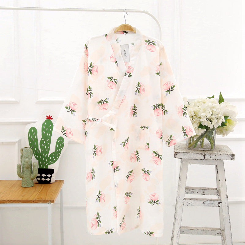 Thin Cotton Bathrobe Cotton Pajamas Cardigan Long Sleeping Skirt Sweat Steaming Suit