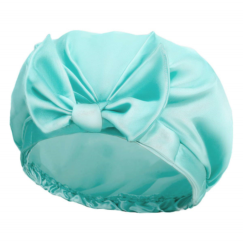 Women's Solid Bow Satin Bath Hat