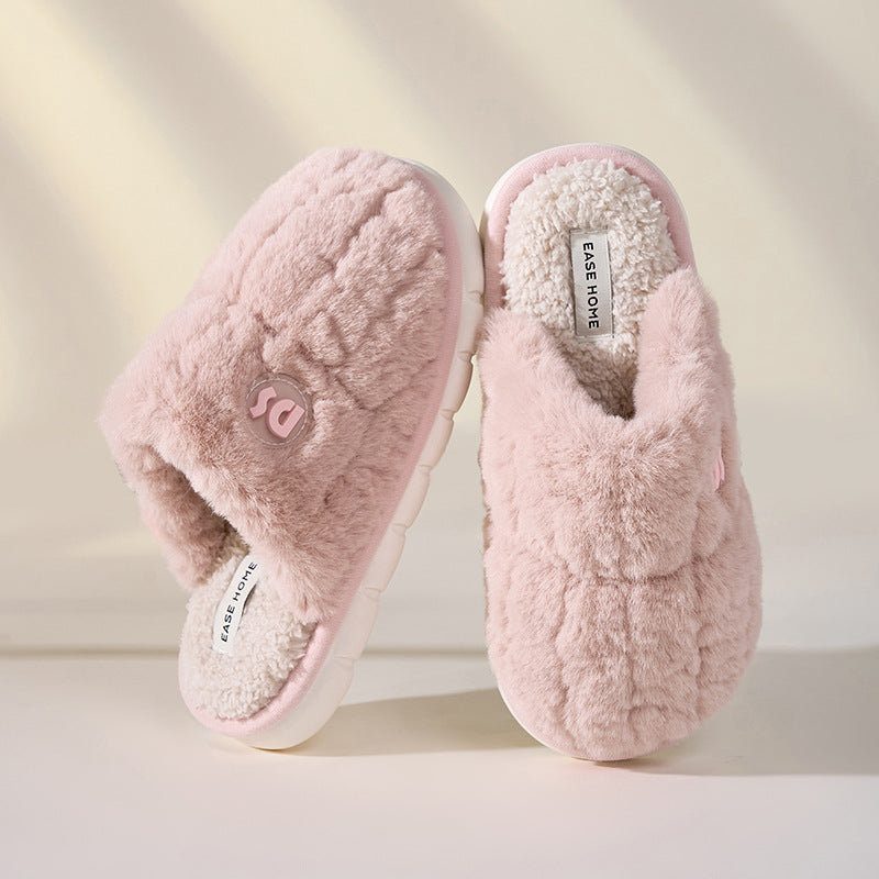 Warm Plush Slippers Women Non-slip Thick-soled Fluffy Slippers Couple Slippers Men Indoor Bedroom Soft Solid House Shoes