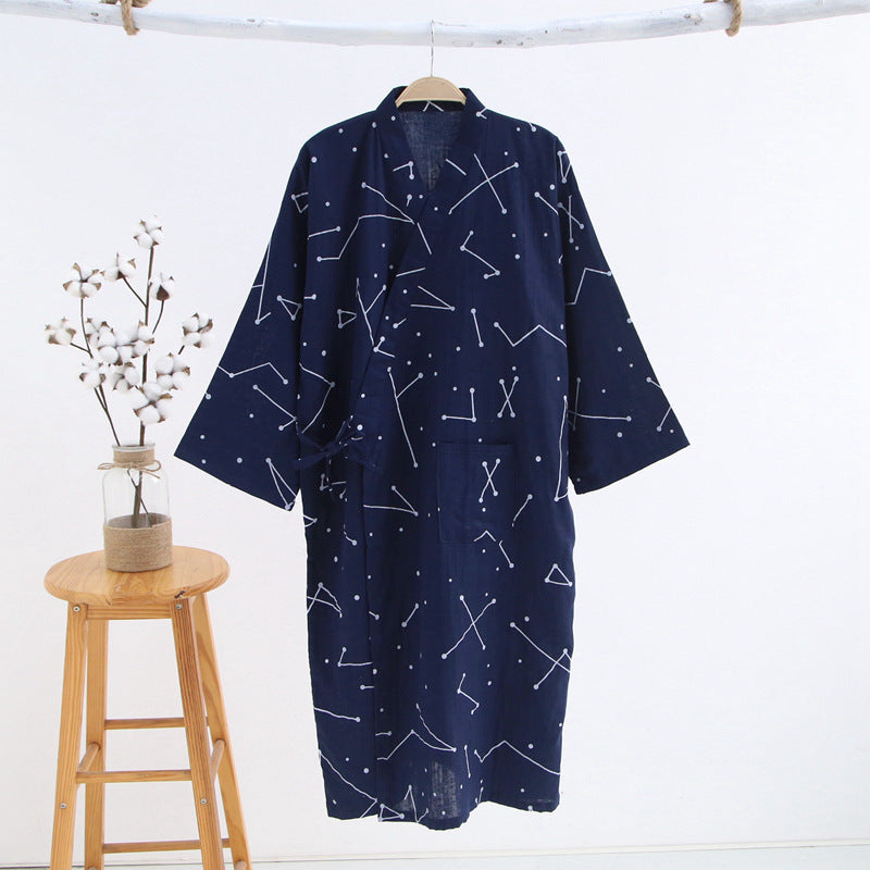 Thin Cotton Bathrobe Cotton Pajamas Cardigan Long Sleeping Skirt Sweat Steaming Suit