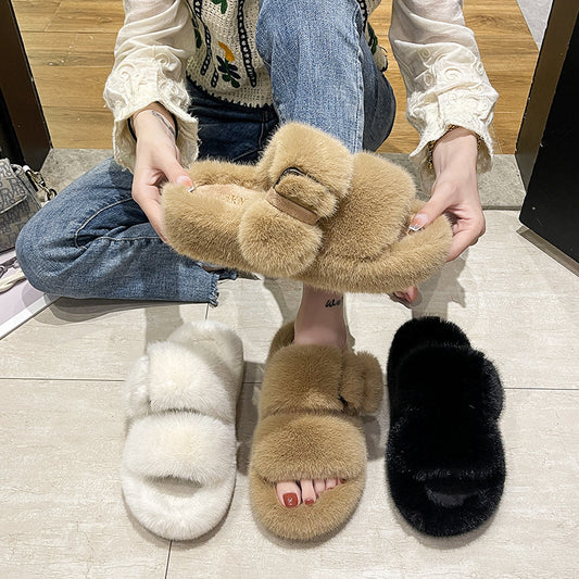 Women's Slippers With Thick Bottom Furry Slippers For Wearing Outside Home