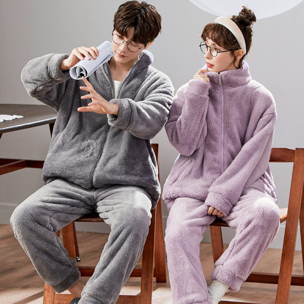 Couple Hooded Pajamas Autumn And Winter Thick Warm Plush Cardigan