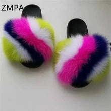 Fox fur slippers flip flops