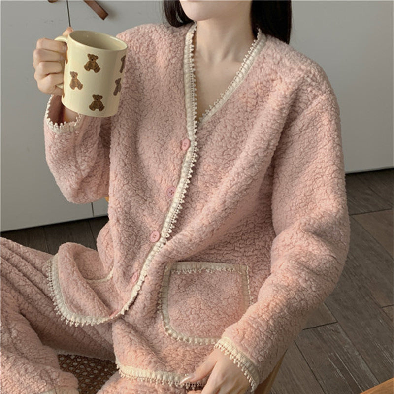 Coral Velvet V-neck Homewear Suit Women