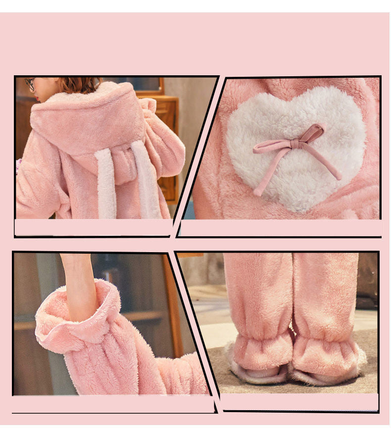 Home Coral Fleece Long Thick Warm Women's Pajamas