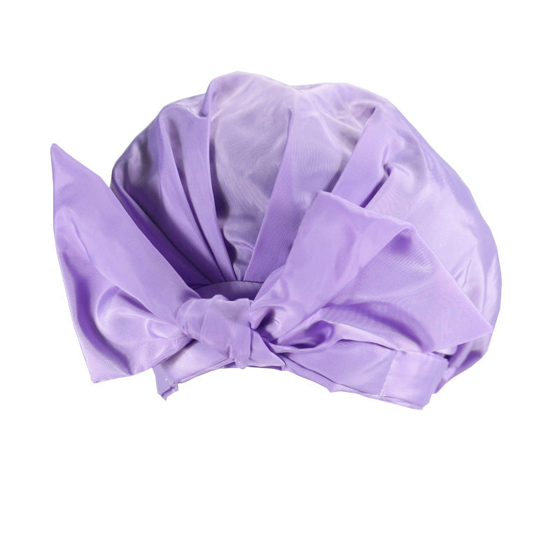 Women's Solid Bow Satin Bath Hat