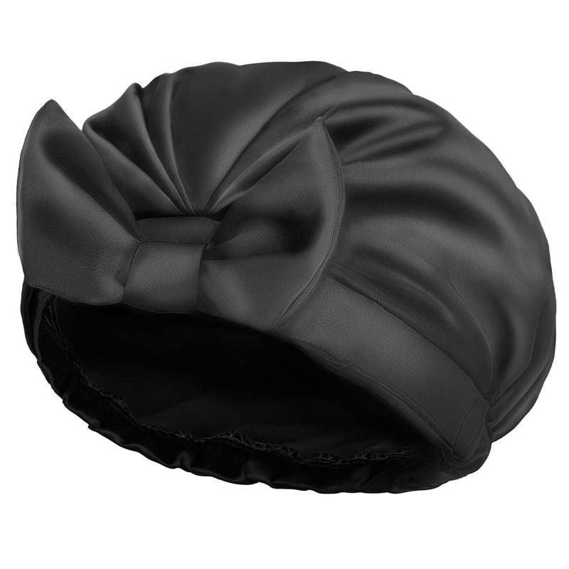 Women's Solid Bow Satin Bath Hat