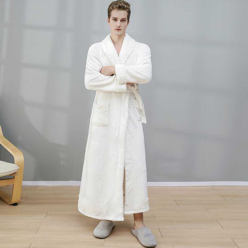 Winter Long Coral Fleece Men's Thick Warm Flannel Bathrobe