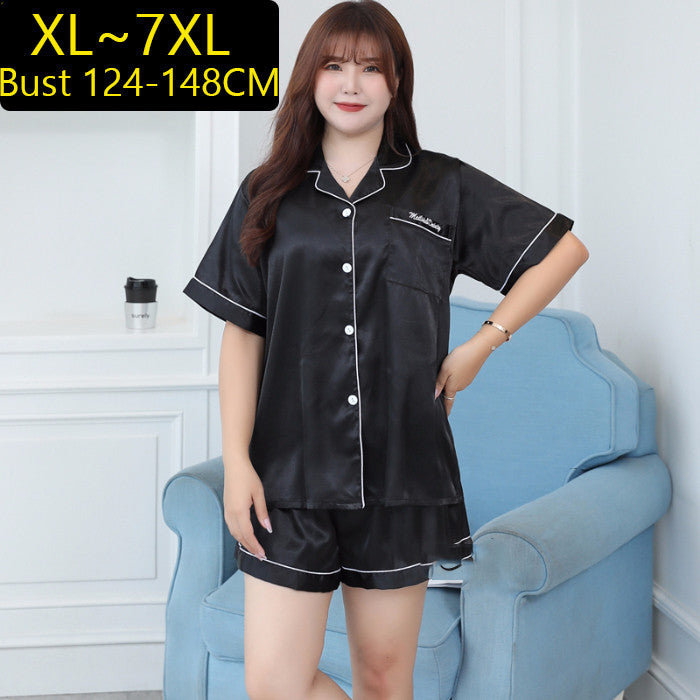 Plus Size Ladies Ice Silk Short Sleeve Pajama Set