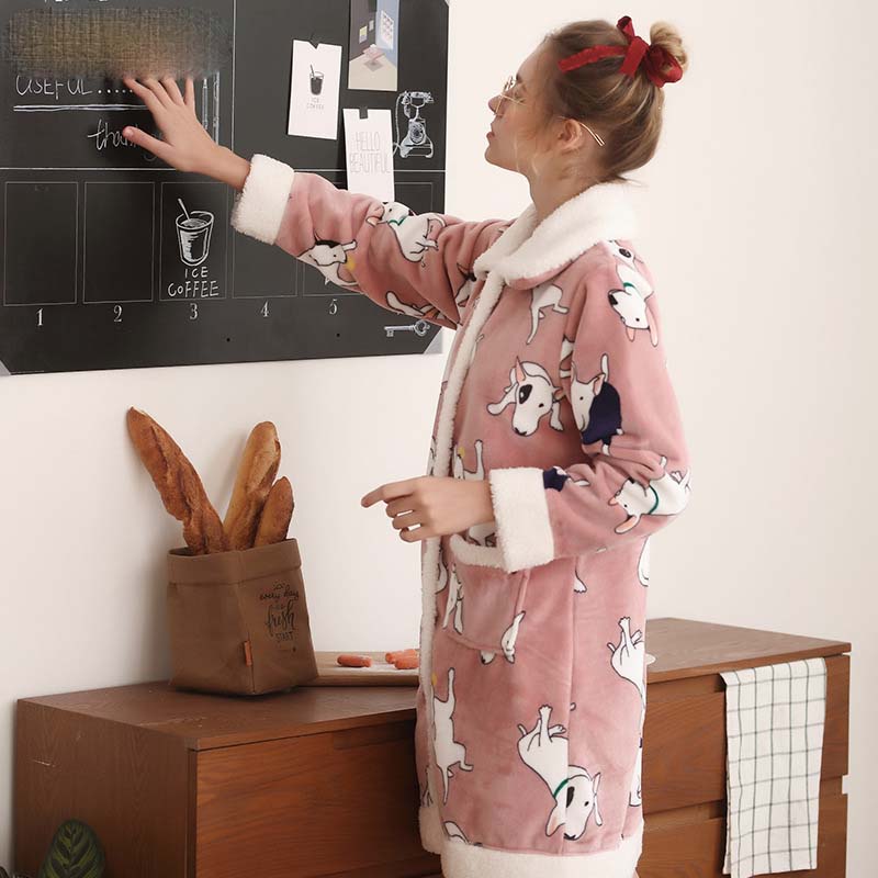 Cute Flannel Cardigan Nightgown