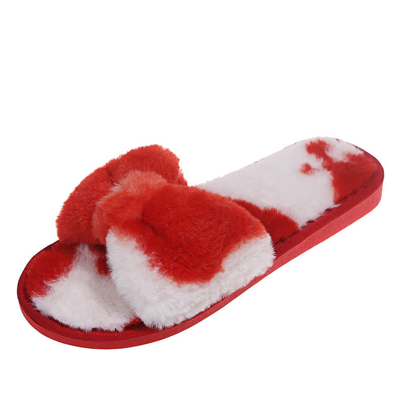 Casual Bowknot Plush Slippers Indoor