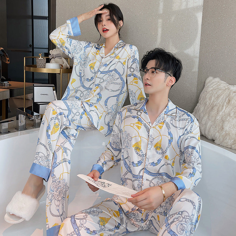 Spring And Autumn Ice Silk Pajamas Male Couple Pajamas