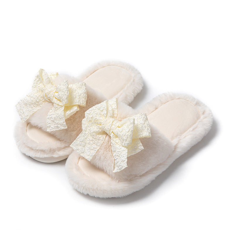 Bowknot Girl Cotton Slippers Female Home