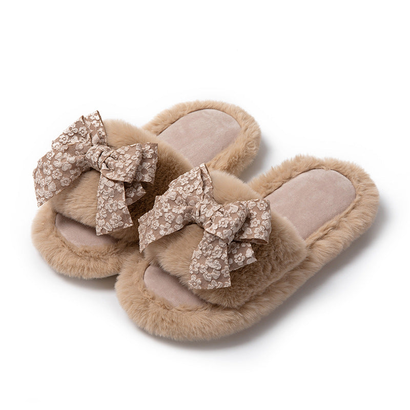 Bowknot Girl Cotton Slippers Female Home