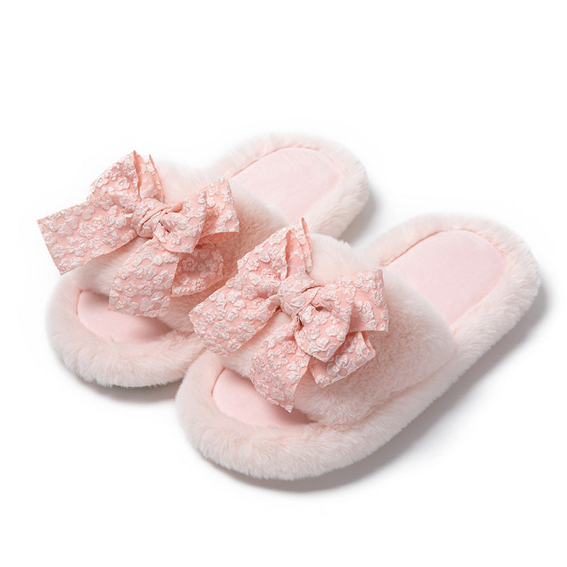 Bowknot Girl Cotton Slippers Female Home