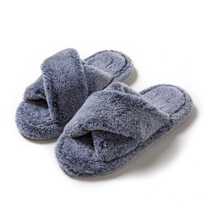 Women's Plush Cross-strap Open Slippers