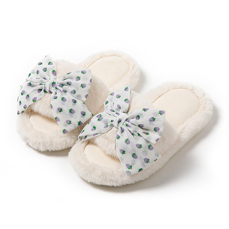 Polka Dot Bow Opening Cotton Slippers Home Slippers