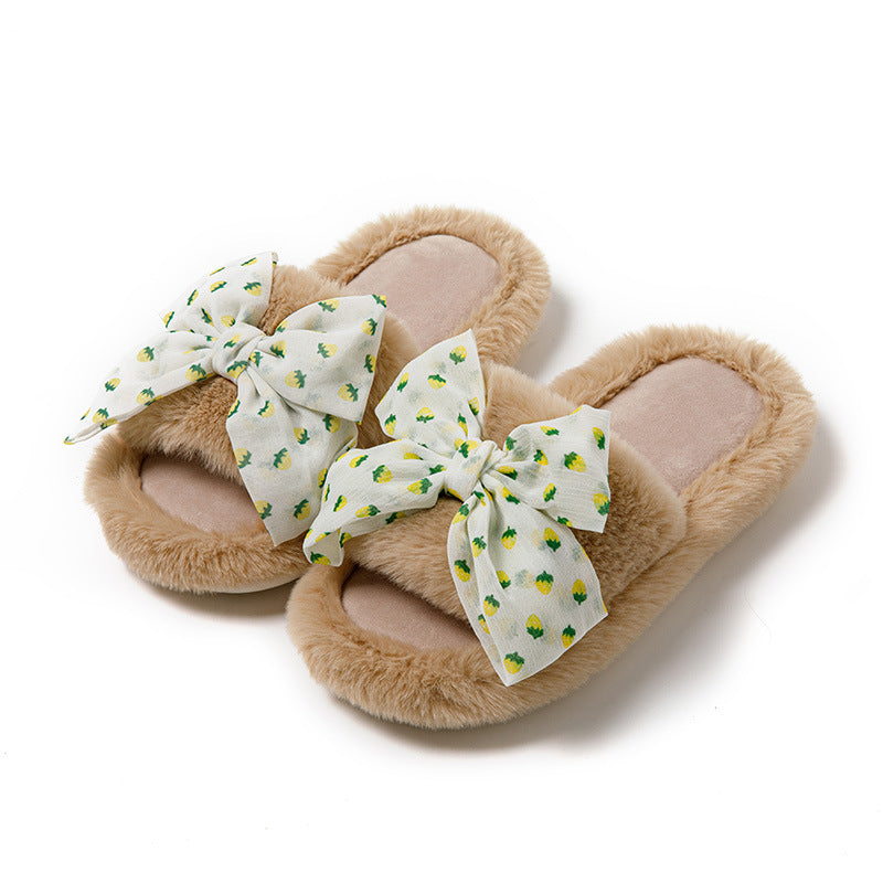 Polka Dot Bow Opening Cotton Slippers Home Slippers