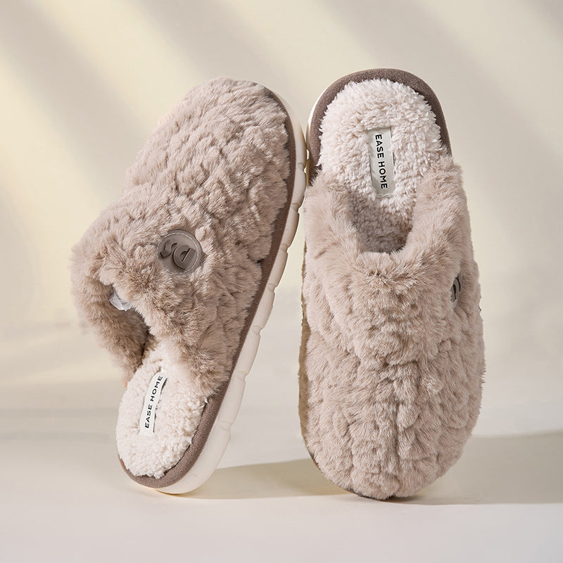 Warm Plush Slippers Women Non-slip Thick-soled Fluffy Slippers Couple Slippers Men Indoor Bedroom Soft Solid House Shoes