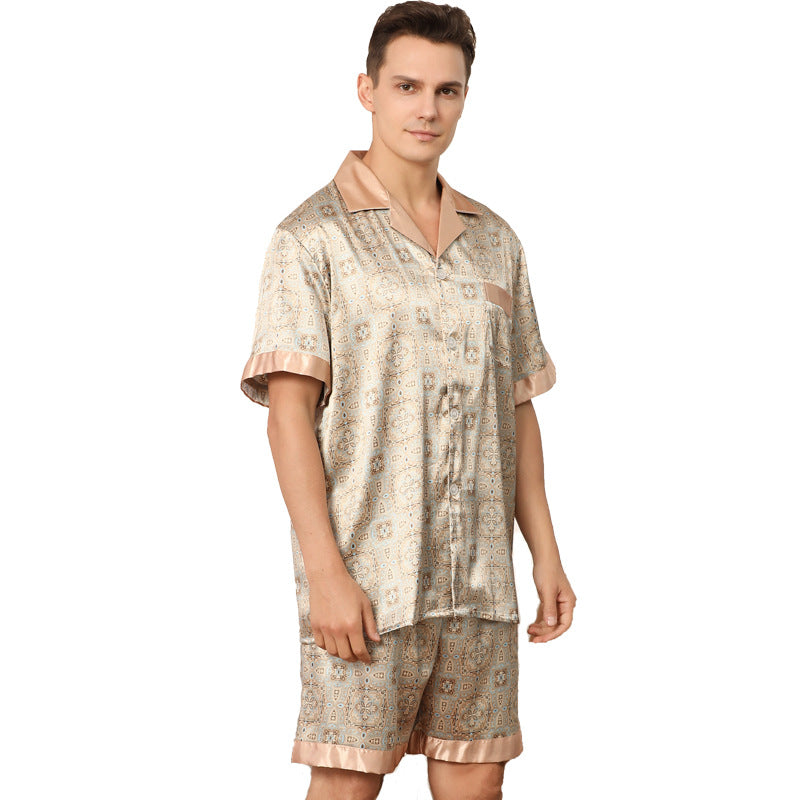 Men's Summer Printed Short-sleeved Shorts Pajamas