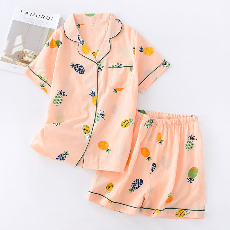 Short-sleeved Shorts Woven Cotton Double Gauze Summer Pajamas Set