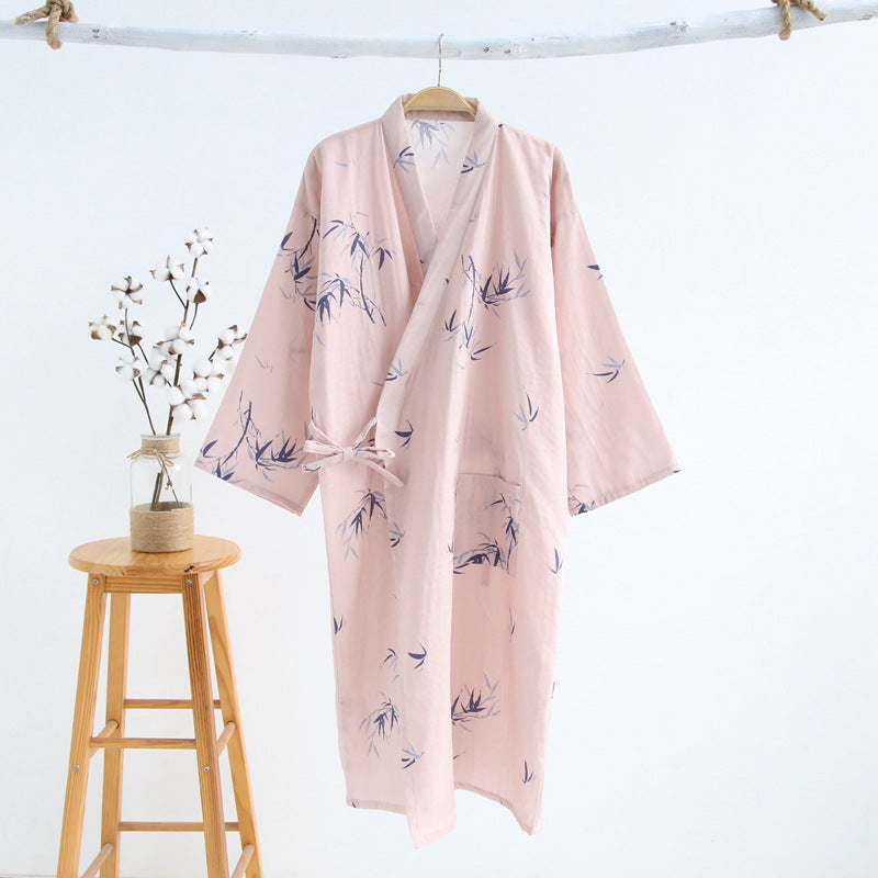 Thin Cotton Bathrobe Cotton Pajamas Cardigan Long Sleeping Skirt Sweat Steaming Suit