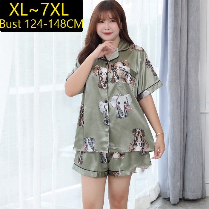 Plus Size Ladies Ice Silk Short Sleeve Pajama Set