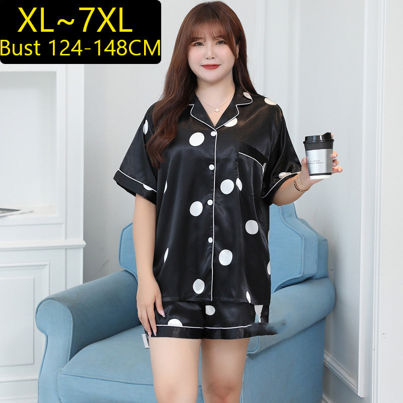 Plus Size Ladies Ice Silk Short Sleeve Pajama Set