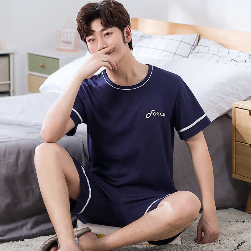 Men's Pajamas Short-sleeved Shorts Knitted Cotton Pullover