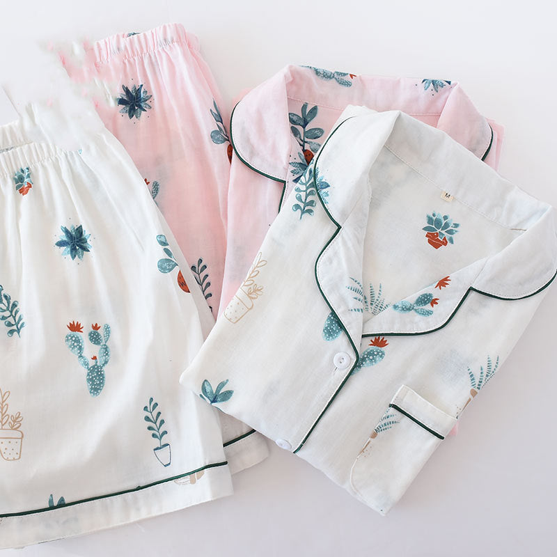 Short-sleeved Shorts Woven Cotton Double Gauze Summer Pajamas Set