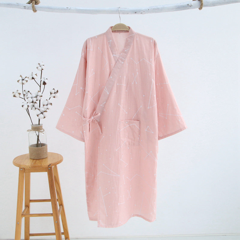 Thin Cotton Bathrobe Cotton Pajamas Cardigan Long Sleeping Skirt Sweat Steaming Suit