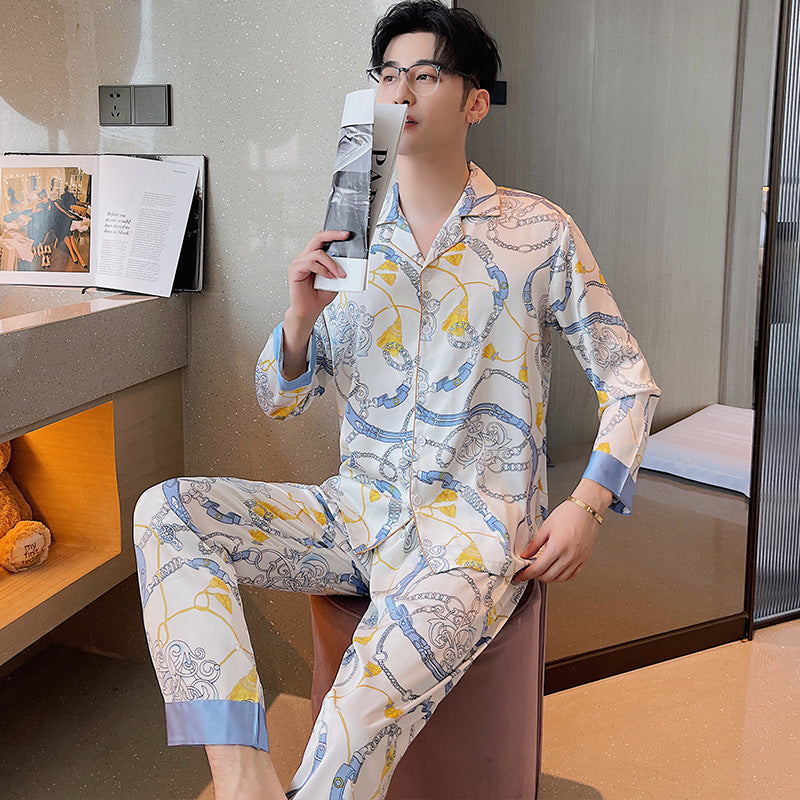 Spring And Autumn Ice Silk Pajamas Male Couple Pajamas