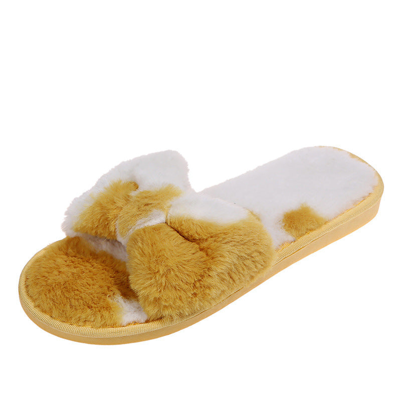 Casual Bowknot Plush Slippers Indoor