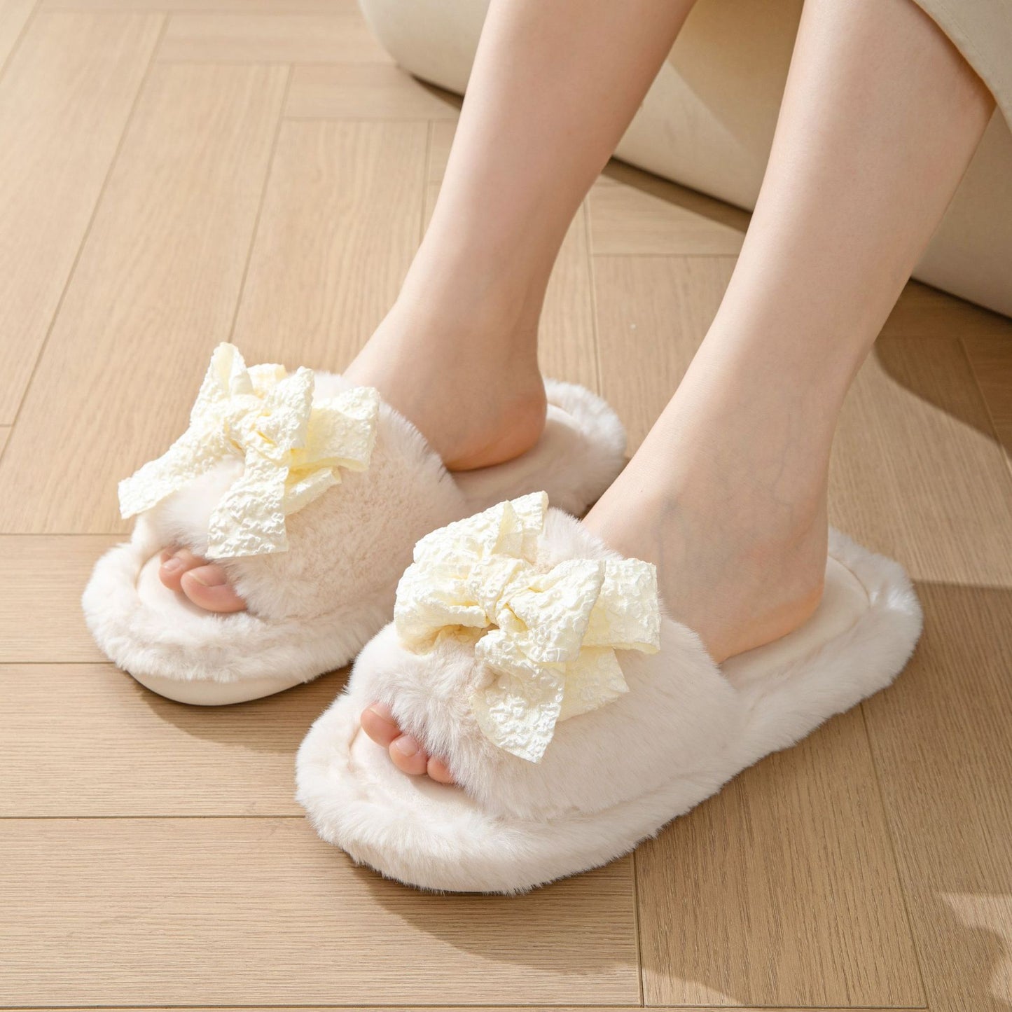 Bowknot Girl Cotton Slippers Female Home