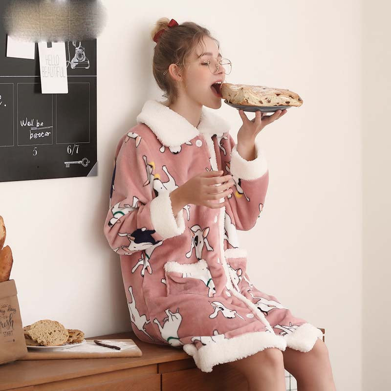 Cute Flannel Cardigan Nightgown