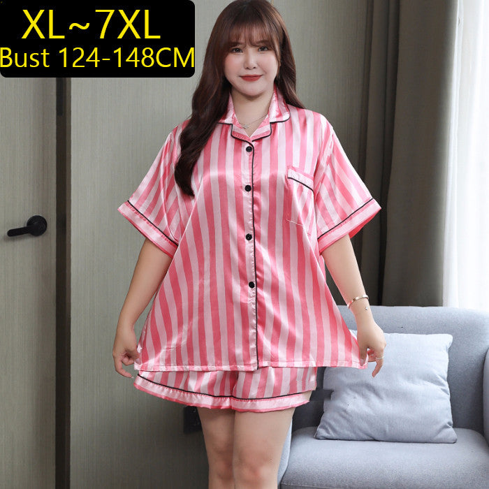 Plus Size Ladies Ice Silk Short Sleeve Pajama Set