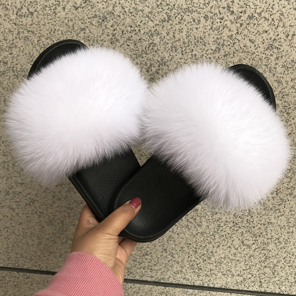 Fox Fur Slippers, Flat-bottomed Slippers