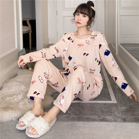 Women's Thick Sweet Cute Long Sleeve Flange Homewear Suit