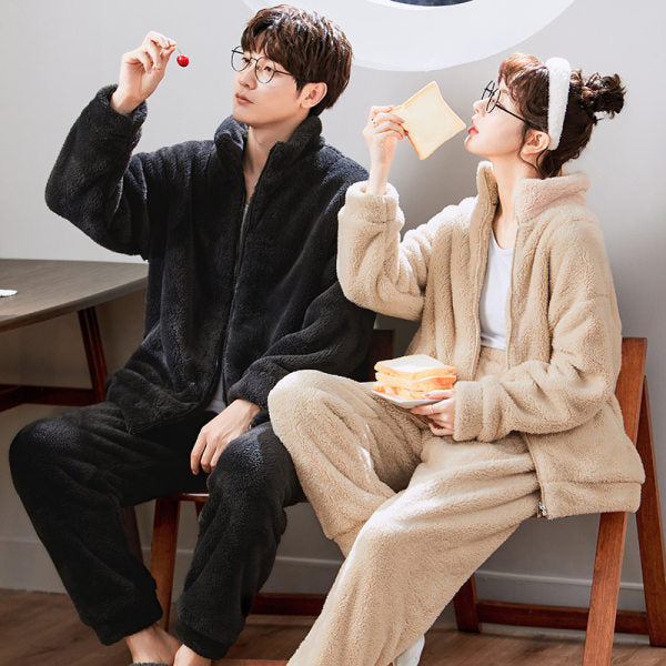 Couple Hooded Pajamas Autumn And Winter Thick Warm Plush Cardigan